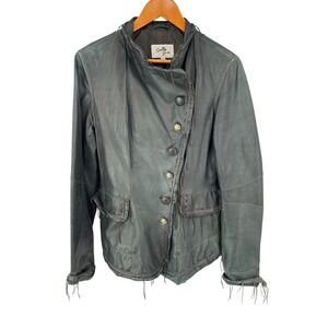 Scully Leather Jacket XL‎ Whipstitch Fringe Asymmetrical Button Western Boho